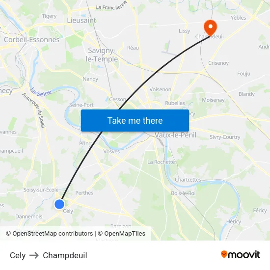Cely to Champdeuil map