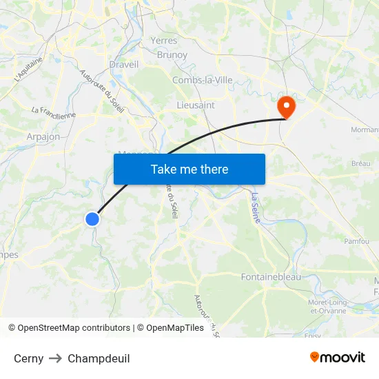 Cerny to Champdeuil map