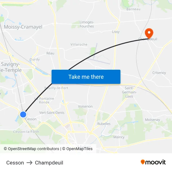 Cesson to Champdeuil map