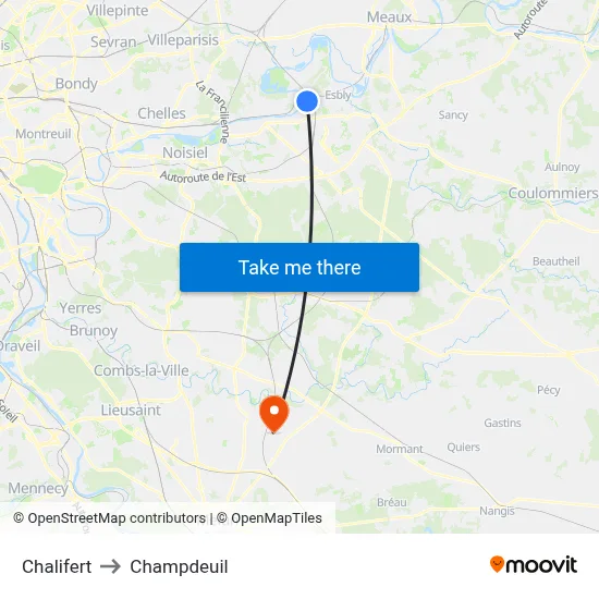 Chalifert to Champdeuil map