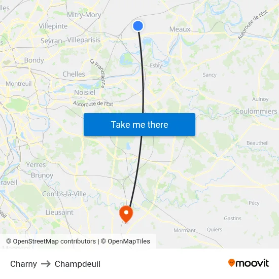 Charny to Champdeuil map