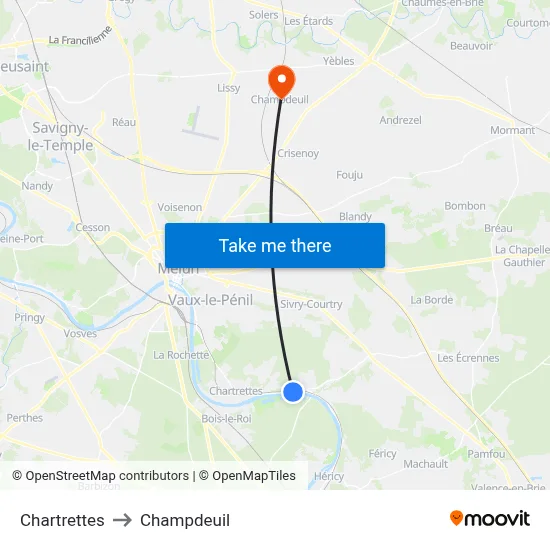 Chartrettes to Champdeuil map