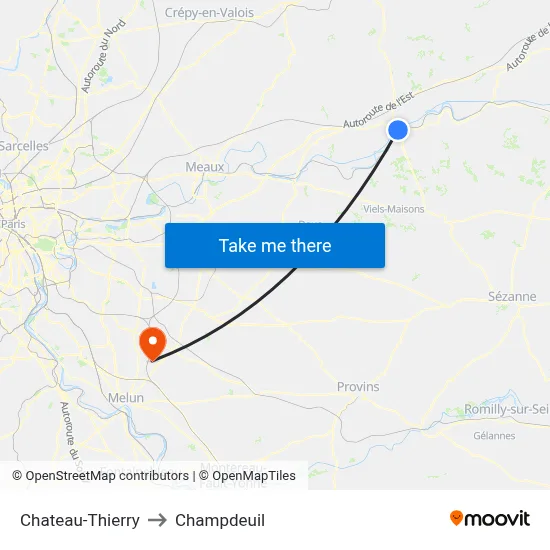 Chateau-Thierry to Champdeuil map