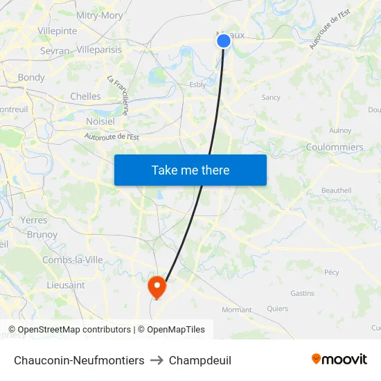 Chauconin-Neufmontiers to Champdeuil map