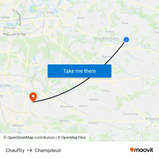 Chauffry to Champdeuil map