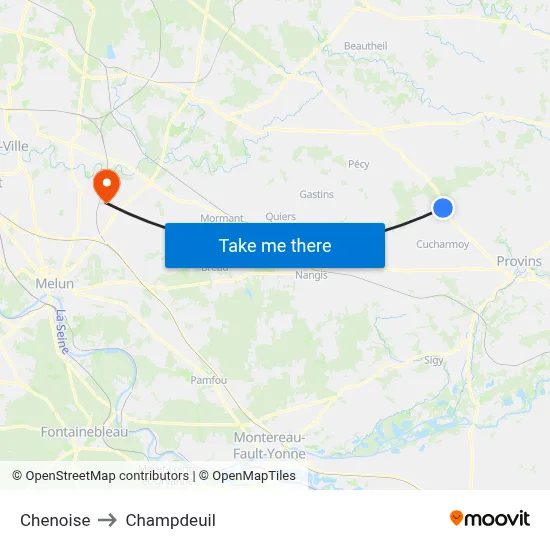 Chenoise to Champdeuil map