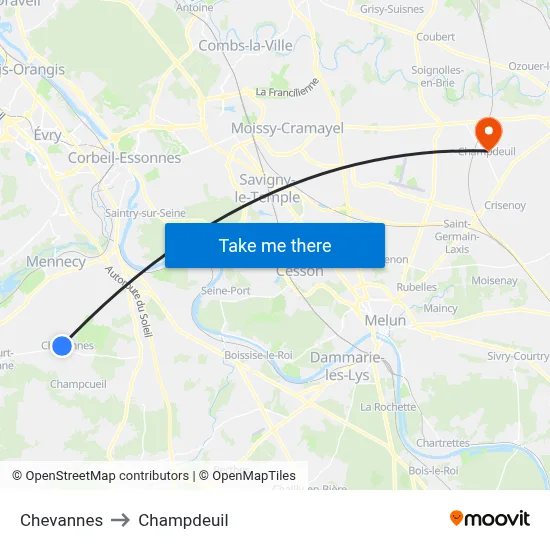 Chevannes to Champdeuil map