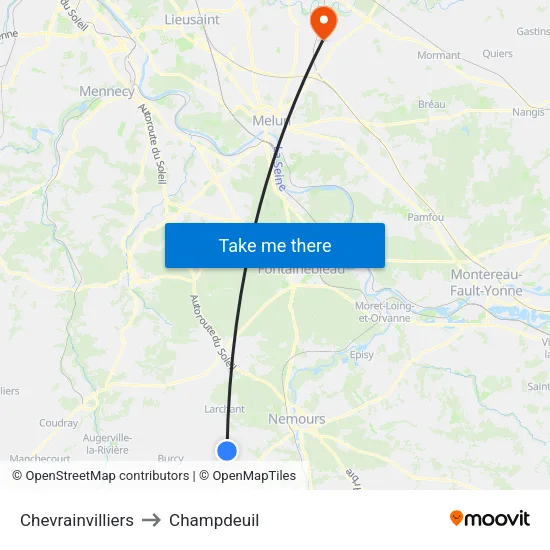 Chevrainvilliers to Champdeuil map