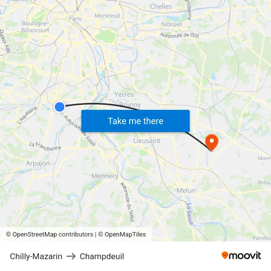 Chilly-Mazarin to Champdeuil map
