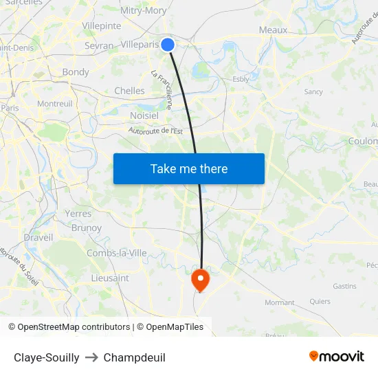 Claye-Souilly to Champdeuil map
