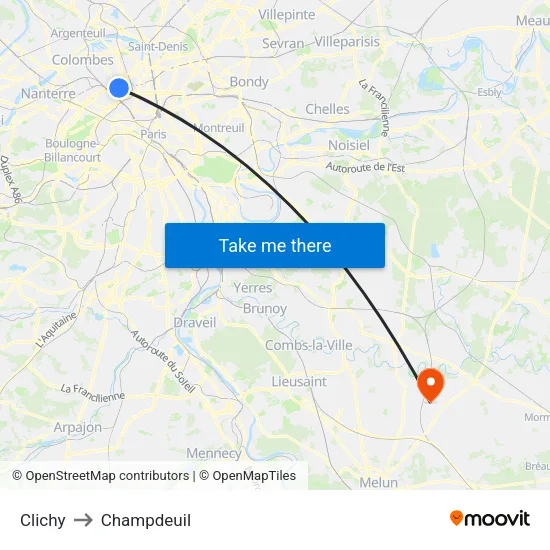 Clichy to Champdeuil map
