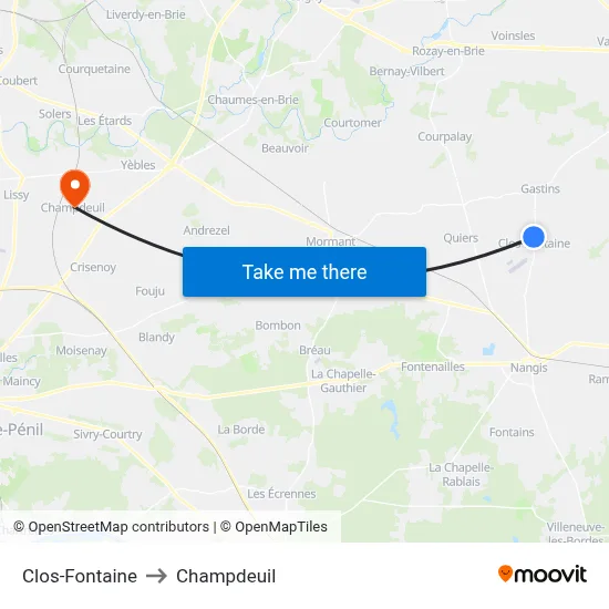 Clos-Fontaine to Champdeuil map