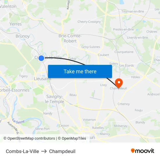 Combs-La-Ville to Champdeuil map