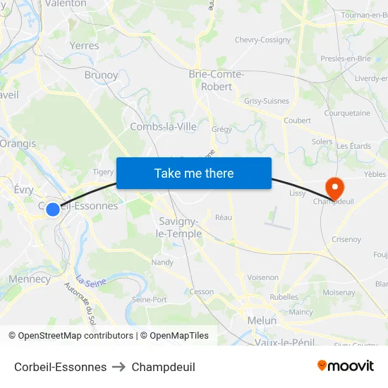 Corbeil-Essonnes to Champdeuil map