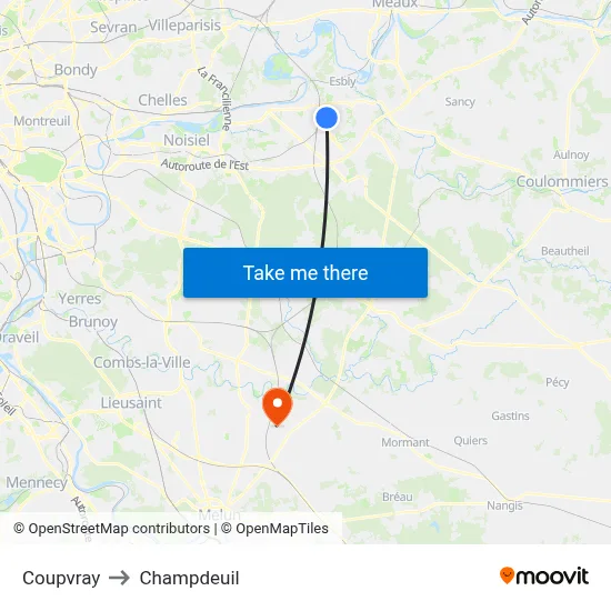 Coupvray to Champdeuil map