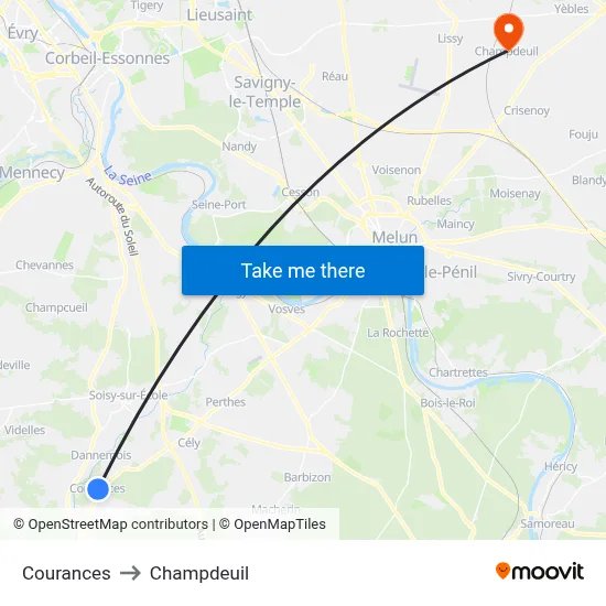 Courances to Champdeuil map