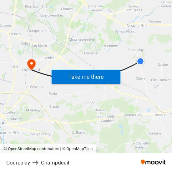 Courpalay to Champdeuil map