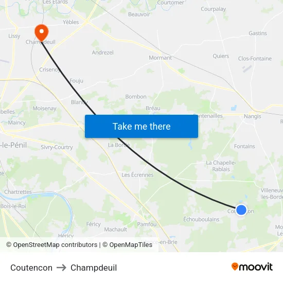 Coutencon to Champdeuil map
