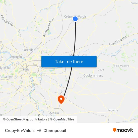 Crepy-En-Valois to Champdeuil map