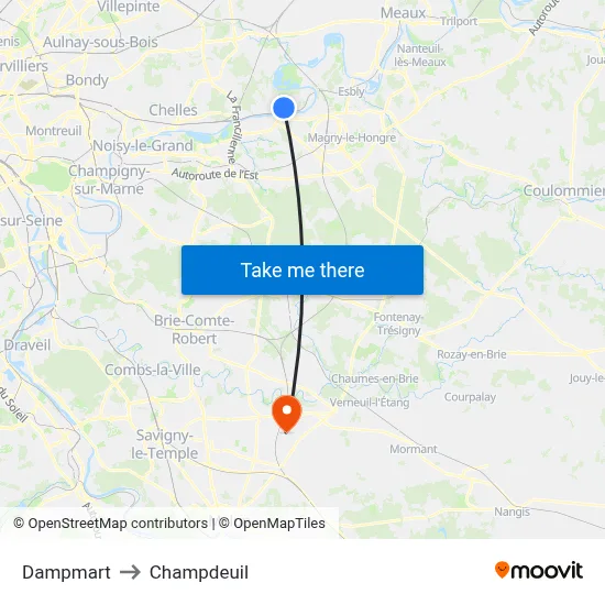Dampmart to Champdeuil map