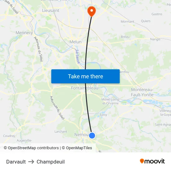 Darvault to Champdeuil map