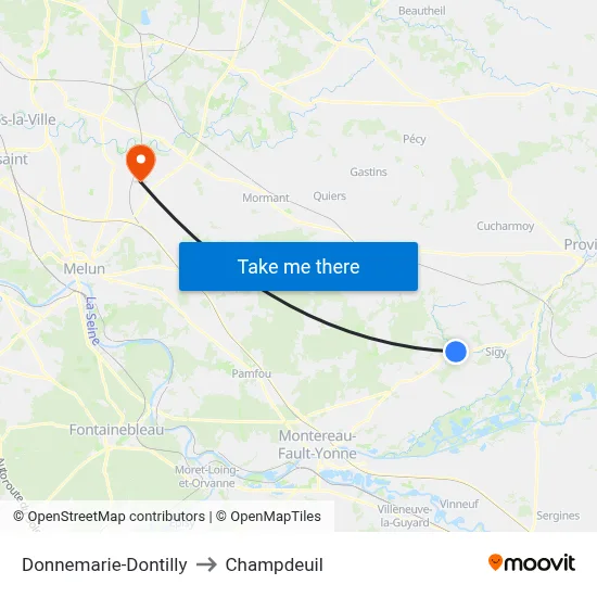 Donnemarie-Dontilly to Champdeuil map