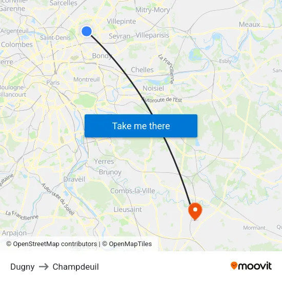 Dugny to Champdeuil map