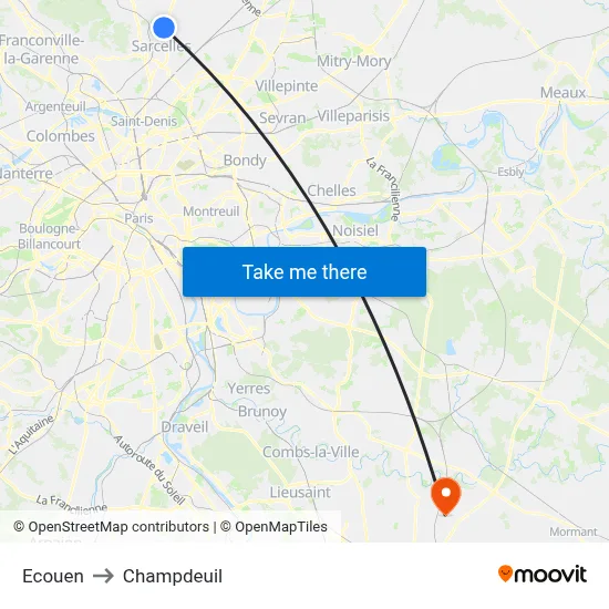 Ecouen to Champdeuil map