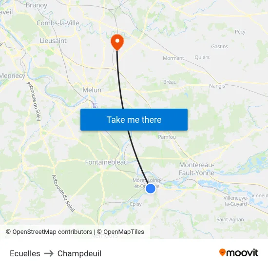 Ecuelles to Champdeuil map