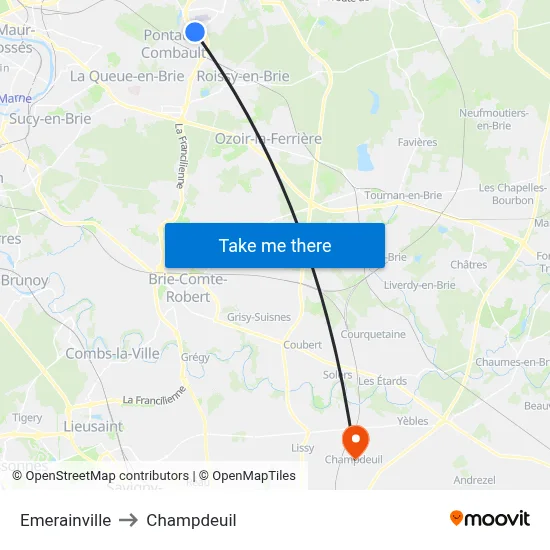 Emerainville to Champdeuil map