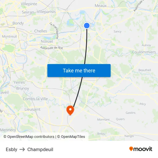 Esbly to Champdeuil map