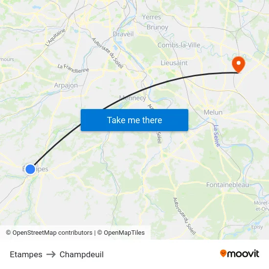 Etampes to Champdeuil map