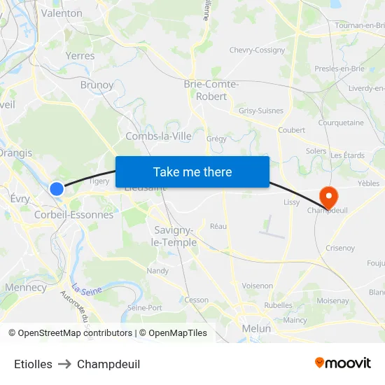 Etiolles to Champdeuil map