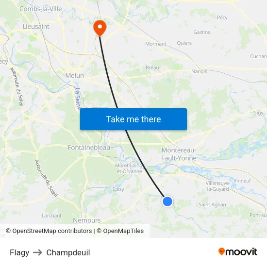 Flagy to Champdeuil map