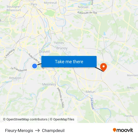 Fleury-Merogis to Champdeuil map
