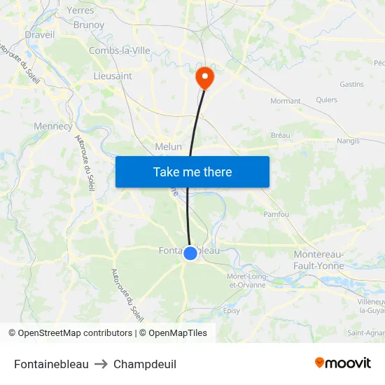 Fontainebleau to Champdeuil map
