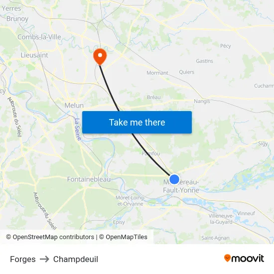 Forges to Champdeuil map