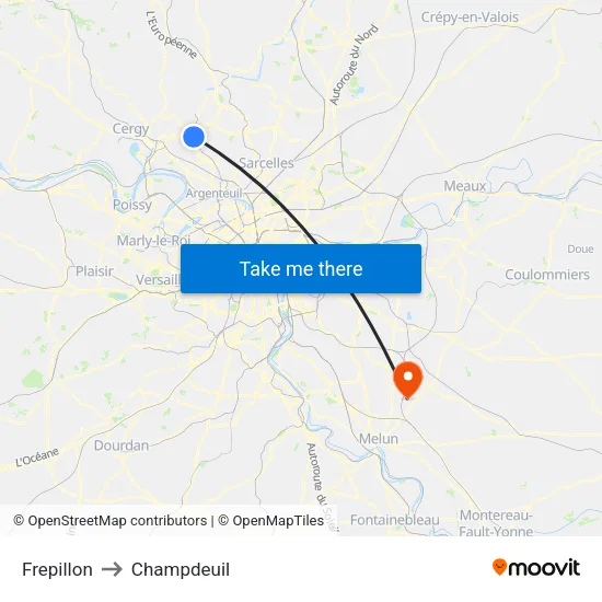 Frepillon to Champdeuil map