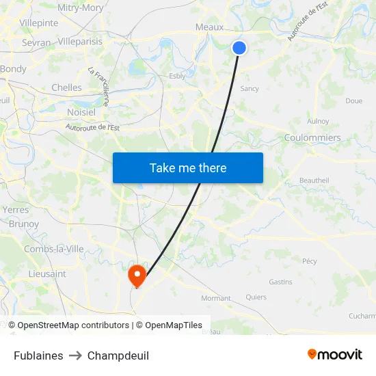 Fublaines to Champdeuil map