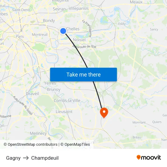 Gagny to Champdeuil map