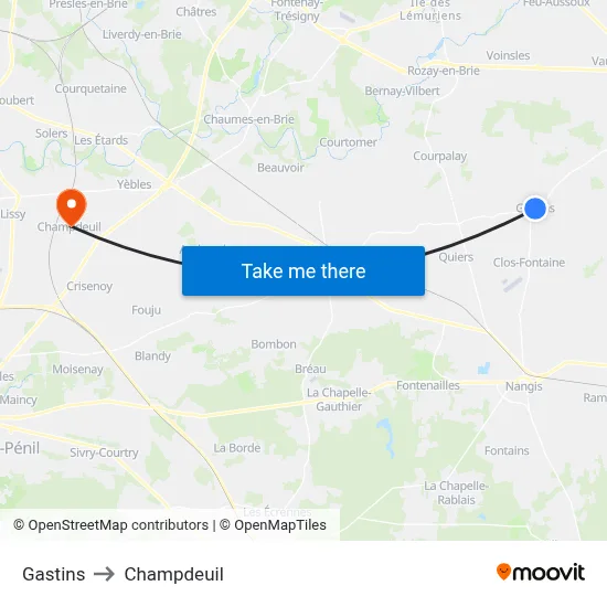 Gastins to Champdeuil map