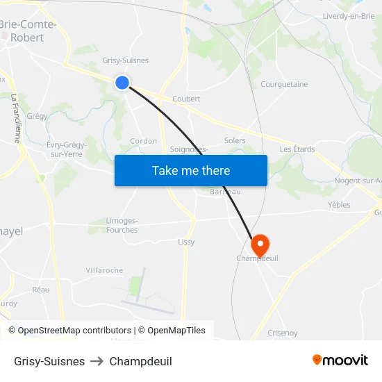 Grisy-Suisnes to Champdeuil map