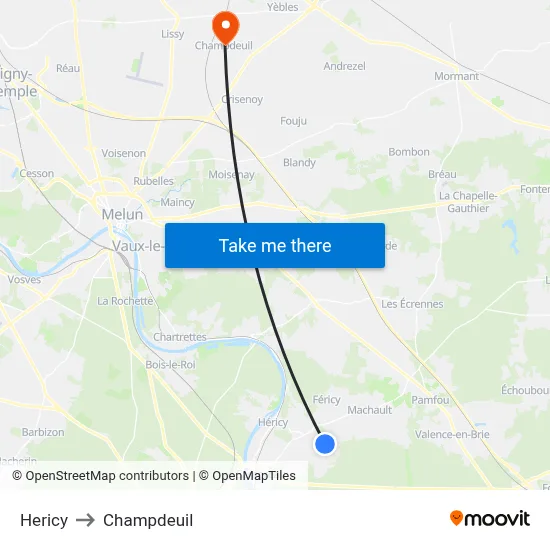 Hericy to Champdeuil map