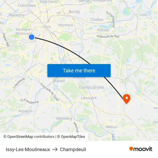 Issy-Les-Moulineaux to Champdeuil map