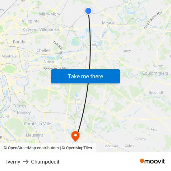 Iverny to Champdeuil map
