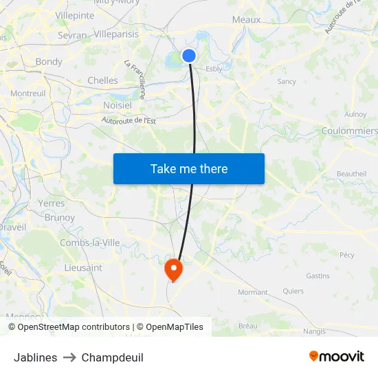 Jablines to Champdeuil map