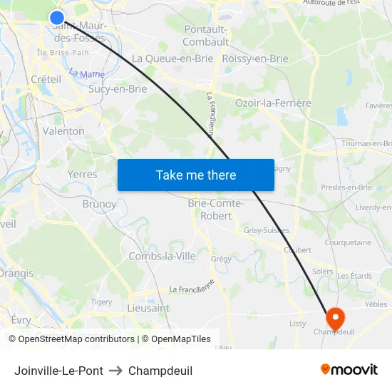 Joinville-Le-Pont to Champdeuil map