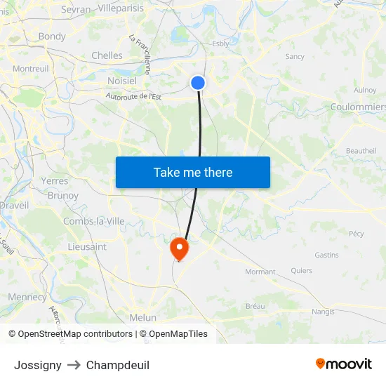 Jossigny to Champdeuil map