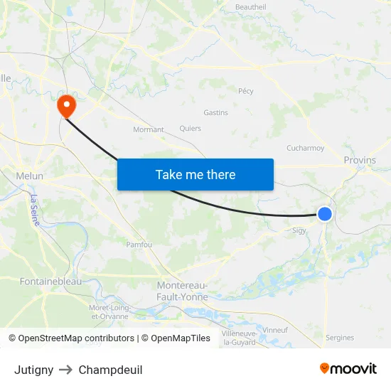 Jutigny to Champdeuil map