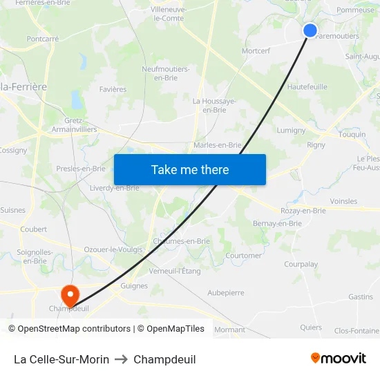 La Celle-Sur-Morin to Champdeuil map